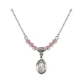 thumbnail image 1 of 18-Inch Rhodium Plated Necklace with 4mm Light Rose Pink October Birth Month Stone Beads and Saint Brigid of Ireland Charm, 1 of 1