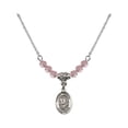 thumbnail image 1 of 18-Inch Rhodium Plated Necklace with 4mm Light Rose Pink October Birth Month Stone Beads and Saint George Charm, 1 of 1