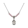 thumbnail image 1 of 18-Inch Rhodium Plated Necklace with 4mm Light Rose Pink October Birth Month Stone Beads and Saint Gianna Beretta Molla Charm, 1 of 1