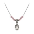 thumbnail image 1 of 18-Inch Rhodium Plated Necklace with 4mm Light Rose Pink October Birth Month Stone Beads and Saint Maria Faustina Charm, 1 of 1