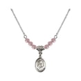 thumbnail image 1 of 18-Inch Rhodium Plated Necklace with 4mm Light Rose Pink October Birth Month Stone Beads and Saint Rita / Baseball Charm, 1 of 1