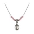thumbnail image 1 of 18-Inch Rhodium Plated Necklace with 4mm Light Rose Pink October Birth Month Stone Beads and Saint Rocco Charm, 1 of 1