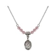 thumbnail image 1 of 18-Inch Rhodium Plated Necklace with 4mm Light Rose Pink October Birth Month Stone Beads and Saint Thomas of Villanova Charm, 1 of 1