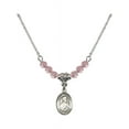 thumbnail image 1 of 18-Inch Rhodium Plated Necklace with 4mm Light Rose Pink October Birth Month Stone Beads and Saint Thomas the Apostle Charm, 1 of 1