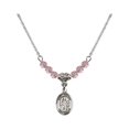 thumbnail image 1 of 18-Inch Rhodium Plated Necklace with 4mm Light Rose Pink October Birth Month Stone Beads and Saint Walter of Pontoise Charm, 1 of 1