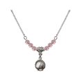 thumbnail image 1 of 18-Inch Rhodium Plated Necklace with 4mm Light Rose Pink October Birth Month Stone Beads and Shell Charm, 1 of 1