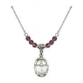 thumbnail image 1 of 18-Inch Rhodium Plated Necklace with 4mm Purple February Birth Month Stone Beads and Baptism Charm, 1 of 1