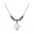 thumbnail image 1 of 18-Inch Rhodium Plated Necklace with 4mm Purple February Birth Month Stone Beads and Heart / Cross Charm, 1 of 1