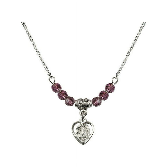 18-Inch Rhodium Plated Necklace with 4mm Purple February Birth Month Stone Beads and Infant Charm