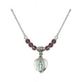 thumbnail image 1 of 18-Inch Rhodium Plated Necklace with 4mm Purple February Birth Month Stone Beads and Miraculous Charm, 1 of 1