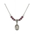 thumbnail image 1 of 18-Inch Rhodium Plated Necklace with 4mm Purple February Birth Month Stone Beads and Our Lady of Lebanon Charm, 1 of 1