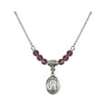 thumbnail image 1 of 18-Inch Rhodium Plated Necklace with 4mm Purple February Birth Month Stone Beads and Saint Blaise Charm, 1 of 1