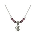 thumbnail image 1 of 18-Inch Rhodium Plated Necklace with 4mm Purple February Birth Month Stone Beads and Saint Christopher Charm, 1 of 1