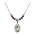 thumbnail image 1 of 18-Inch Rhodium Plated Necklace with 4mm Purple February Birth Month Stone Beads and Saint Christopher Charm, 1 of 1