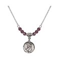 thumbnail image 1 of 18-Inch Rhodium Plated Necklace with 4mm Purple February Birth Month Stone Beads and Saint Christopher Charm, 1 of 1