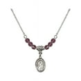 thumbnail image 1 of 18-Inch Rhodium Plated Necklace with 4mm Purple February Birth Month Stone Beads and Saint Gabriel the Archangel Charm, 1 of 1