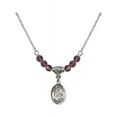 thumbnail image 1 of 18-Inch Rhodium Plated Necklace with 4mm Purple February Birth Month Stone Beads and Saint Isabella of Portugal Charm, 1 of 1
