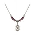 thumbnail image 1 of 18-Inch Rhodium Plated Necklace with 4mm Purple February Birth Month Stone Beads and Saint Kieran Charm, 1 of 1