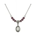 thumbnail image 1 of 18-Inch Rhodium Plated Necklace with 4mm Purple February Birth Month Stone Beads and Saint Marie Magdalen Postel Charm, 1 of 1