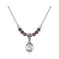 thumbnail image 1 of 18-Inch Rhodium Plated Necklace with 4mm Purple February Birth Month Stone Beads and Saint Winifred of Wales Charm, 1 of 1