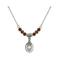 thumbnail image 1 of 18-Inch Rhodium Plated Necklace with 4mm Red January Birth Month Stone Beads and Baptism Charm, 1 of 1