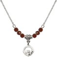 thumbnail image 1 of 18-Inch Rhodium Plated Necklace with 4mm Red January Birth Month Stone Beads and Claddagh Charm, 1 of 1