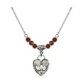 thumbnail image 1 of 18-Inch Rhodium Plated Necklace with 4mm Red January Birth Month Stone Beads and Confirmation Heart Charm, 1 of 1