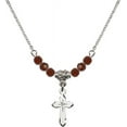 thumbnail image 1 of 18-Inch Rhodium Plated Necklace with 4mm Red January Birth Month Stone Beads and Cross Charm, 1 of 1