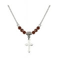 thumbnail image 1 of 18-Inch Rhodium Plated Necklace with 4mm Red January Birth Month Stone Beads and Cross Charm, 1 of 1
