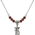 thumbnail image 1 of 18-Inch Rhodium Plated Necklace with 4mm Red January Birth Month Stone Beads and Guardian Angel Charm, 1 of 1