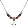 thumbnail image 1 of 18-Inch Rhodium Plated Necklace with 4mm Red January Birth Month Stone Beads and Holy Spirit Charm, 1 of 1
