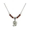 thumbnail image 1 of 18-Inch Rhodium Plated Necklace with 4mm Red January Birth Month Stone Beads and Rose Charm, 1 of 1