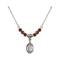 thumbnail image 1 of 18-Inch Rhodium Plated Necklace with 4mm Red January Birth Month Stone Beads and Saint Aaron Charm, 1 of 1