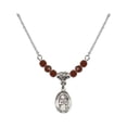 thumbnail image 1 of 18-Inch Rhodium Plated Necklace with 4mm Red January Birth Month Stone Beads and Saint Agatha Charm, 1 of 1