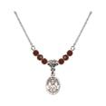 thumbnail image 1 of 18-Inch Rhodium Plated Necklace with 4mm Red January Birth Month Stone Beads and Saint Andrew Kim Taegon Charm, 1 of 1