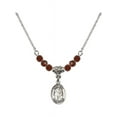 thumbnail image 1 of 18-Inch Rhodium Plated Necklace with 4mm Red January Birth Month Stone Beads and Saint Ann Charm, 1 of 1