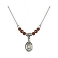 thumbnail image 1 of 18-Inch Rhodium Plated Necklace with 4mm Red January Birth Month Stone Beads and Saint Austin Charm, 1 of 1