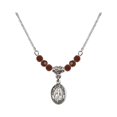 thumbnail image 1 of 18-Inch Rhodium Plated Necklace with 4mm Red January Birth Month Stone Beads and Saint Basil the Great Charm, 1 of 1