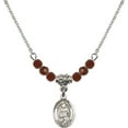 thumbnail image 1 of 18-Inch Rhodium Plated Necklace with 4mm Red January Birth Month Stone Beads and Saint Daniel Charm, 1 of 1