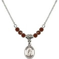 thumbnail image 1 of 18-Inch Rhodium Plated Necklace with 4mm Red January Birth Month Stone Beads and Saint Drogo Charm, 1 of 1