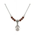 thumbnail image 1 of 18-Inch Rhodium Plated Necklace with 4mm Red January Birth Month Stone Beads and Saint Eustachius Charm, 1 of 1