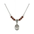 thumbnail image 1 of 18-Inch Rhodium Plated Necklace with 4mm Red January Birth Month Stone Beads and Saint Felicity Charm, 1 of 1