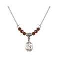 thumbnail image 1 of 18-Inch Rhodium Plated Necklace with 4mm Red January Birth Month Stone Beads and Saint Fina Charm, 1 of 1
