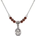 thumbnail image 1 of 18-Inch Rhodium Plated Necklace with 4mm Red January Birth Month Stone Beads and Saint John Paul II Charm, 1 of 1