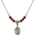 thumbnail image 1 of 18-Inch Rhodium Plated Necklace with 4mm Red January Birth Month Stone Beads and Saint John the Apostle Charm, 1 of 1