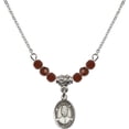 thumbnail image 1 of 18-Inch Rhodium Plated Necklace with 4mm Red January Birth Month Stone Beads and Saint Josephine Bakhita Charm, 1 of 1