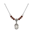thumbnail image 1 of 18-Inch Rhodium Plated Necklace with 4mm Red January Birth Month Stone Beads and Saint Justin Charm, 1 of 1