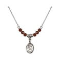 thumbnail image 1 of 18-Inch Rhodium Plated Necklace with 4mm Red January Birth Month Stone Beads and Saint Kevin Charm, 1 of 1