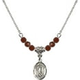 thumbnail image 1 of 18-Inch Rhodium Plated Necklace with 4mm Red January Birth Month Stone Beads and Saint Lazarus Charm, 1 of 1