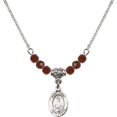 thumbnail image 1 of 18-Inch Rhodium Plated Necklace with 4mm Red January Birth Month Stone Beads and Saint Louis Charm, 1 of 1